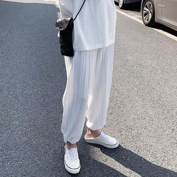 men's pants summer pleated men clothing fashion solid drawstring casual trouses male streetwear wild hip-hop loose straight sweatpants, Black
men's pants summer pleated men clothing fashion solid drawstring casual trouses male streetwear wild hip-hop loose straight sweatpants, Black