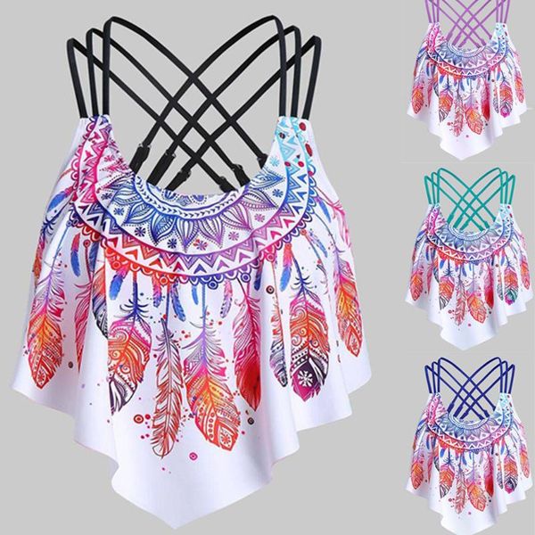 two-piece suits women biquini 2021 overlay flounce crisscross tankini feather print strappy padded swim traje de baño mujer
two-piece suits women biquini 2021 overlay flounce crisscross tankini feather print strappy padded swim traje de baño mujer
