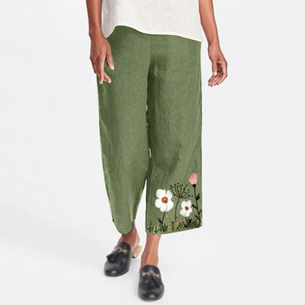 women's leggings women casual daisy print embroidery cotton linen elastic waist wide leg pants, Black
women's leggings women casual daisy print embroidery cotton linen elastic waist wide leg pants, Black