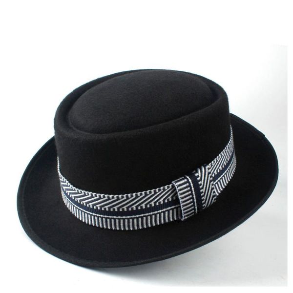 men women wool pork pie hat with ribbon outdoor travel wild wide brim jazz flat fedora size 58cm hats, Blue;gray
men women wool pork pie hat with ribbon outdoor travel wild wide brim jazz flat fedora size 58cm hats, Blue;gray