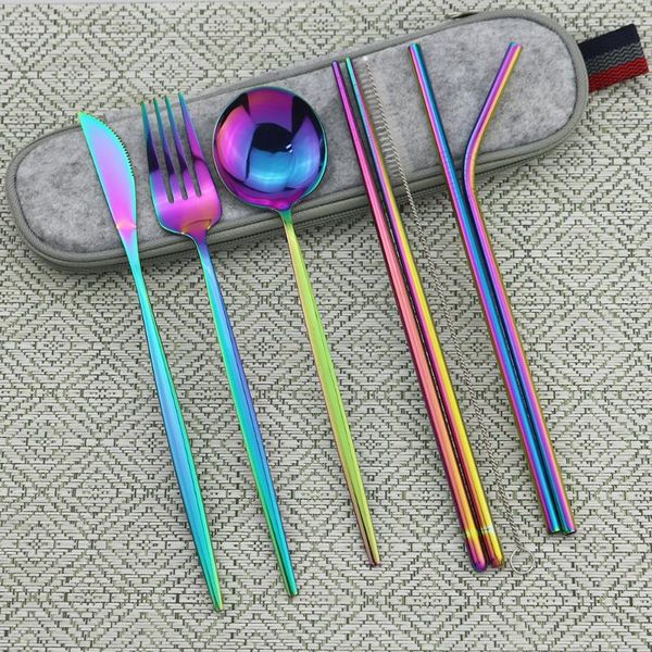 8pc portable rainbow travel dinnerware set knife fork spoon cutlery 304 stainless steel flatware with chopsticks straws sets
8pc portable rainbow travel dinnerware set knife fork spoon cutlery 304 stainless steel flatware with chopsticks straws sets