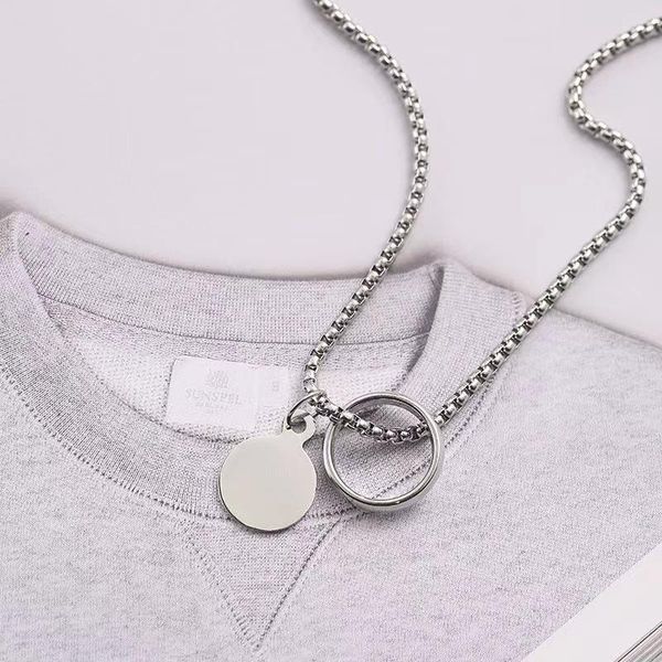 pendant necklaces fashion necklace personalized titanium alloy minority ring men's and women's round brand accessories, Silver
pendant necklaces fashion necklace personalized titanium alloy minority ring men's and women's round brand accessories, Silver
