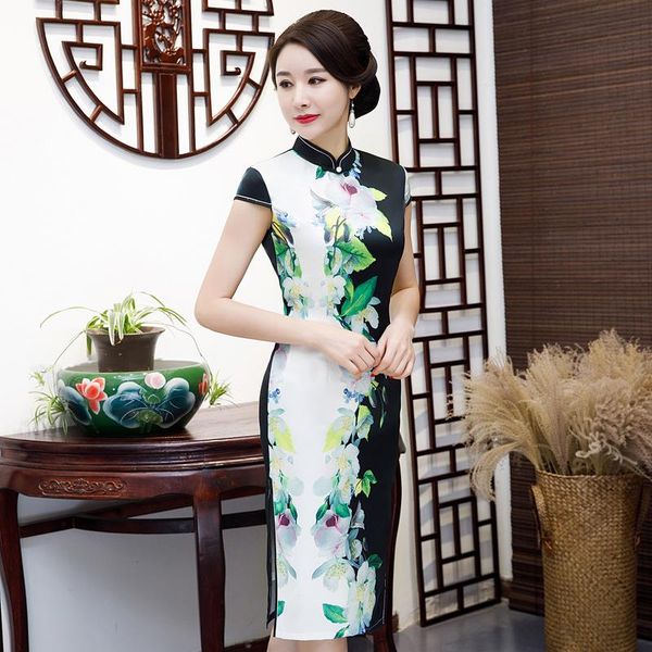 knee length cheongsam traditional chinese style short sleeve dress womens summer rayon qipao slim party dresses vestido ethnic clothing, Red
knee length cheongsam traditional chinese style short sleeve dress womens summer rayon qipao slim party dresses vestido ethnic clothing, Red