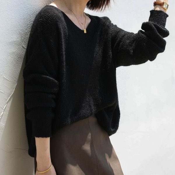 women's sweaters sweater women fall 2021 korean design v-neck casual solid acrylic slim spring/autumn pullover elegant high street knit, White;black