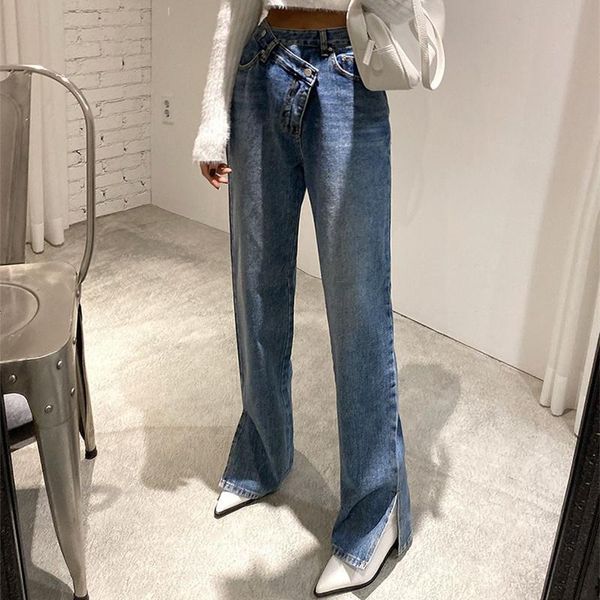 women's jeans casual asymmetric high waist straight for women side split denim blue trousers female long pantalon femme
women's jeans casual asymmetric high waist straight for women side split denim blue trousers female long pantalon femme
