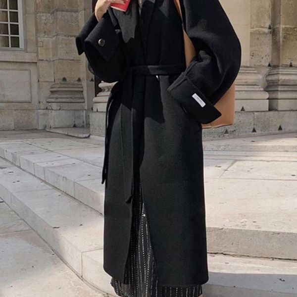 women's wool & blends womens woolen cashmere cotton outerwear winter oversize loose female long thickening warm sashes x-long overcoat, Black
women's wool & blends womens woolen cashmere cotton outerwear winter oversize loose female long thickening warm sashes x-long overcoat, Black