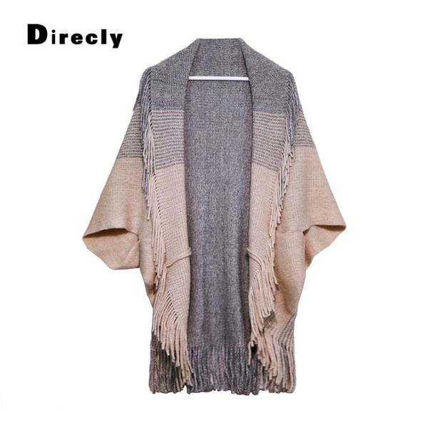 women's sweaters direcly2021 autumn fashion gradient stripes loose tassel shawl sweater ladies coat gold silk bat sleeve, White;black
women's sweaters direcly2021 autumn fashion gradient stripes loose tassel shawl sweater ladies coat gold silk bat sleeve, White;black