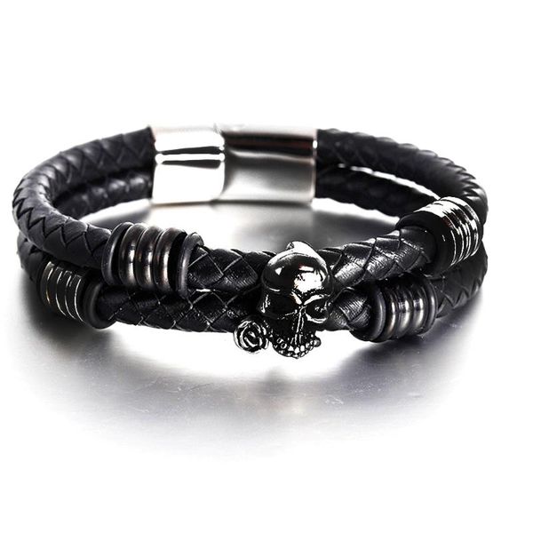 fashion punk genuine leather man skull bracelet black/ silver magnetic clasp father's day gift bangle
fashion punk genuine leather man skull bracelet black/ silver magnetic clasp father's day gift bangle