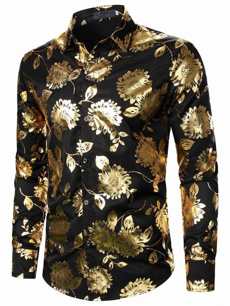men gilding floral print button up shirt v4mb#, White;black 
men gilding floral print button up shirt v4mb#, White;black
