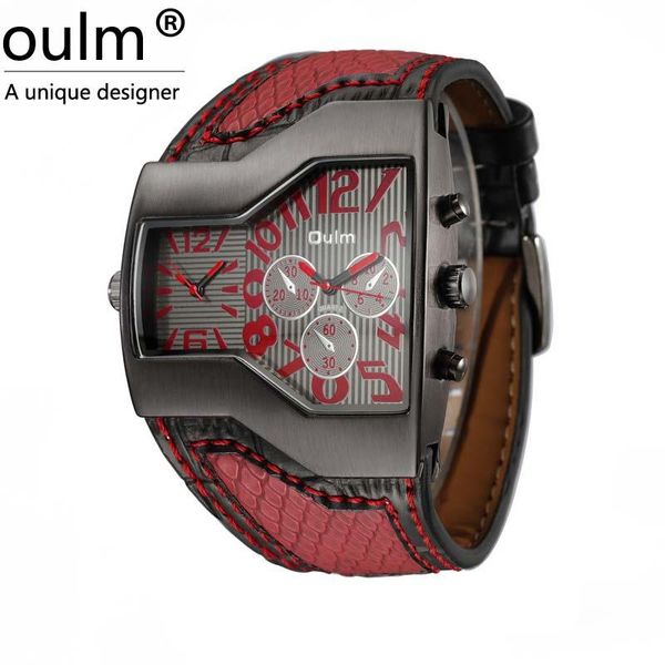 wristwatches oulm fashion quality luxury men's military wrist watch with dual quartz movement leather strap 5 colors, Slivery;brown 
wristwatches oulm fashion quality luxury men's military wrist watch with dual quartz movement leather strap 5 colors, Slivery;brown