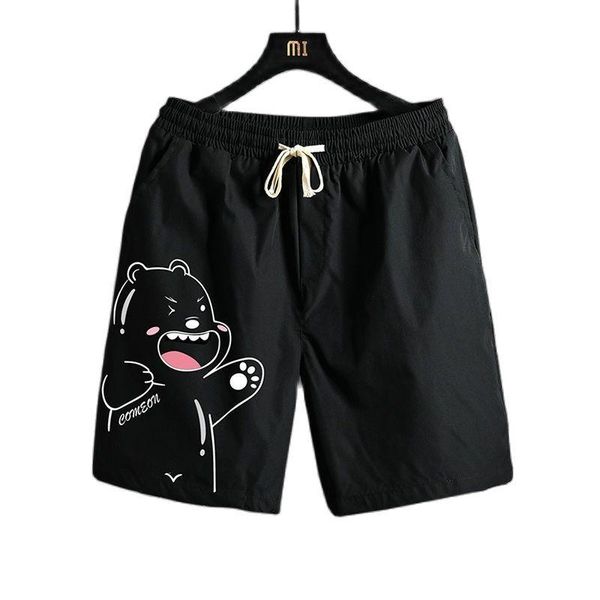 men's shorts summer thin ice silk printed bear harbor style loose casual pants trend beach, White;black
men's shorts summer thin ice silk printed bear harbor style loose casual pants trend beach, White;black