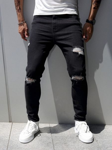 men ripped frayed skinny jeans l6nb#, Blue