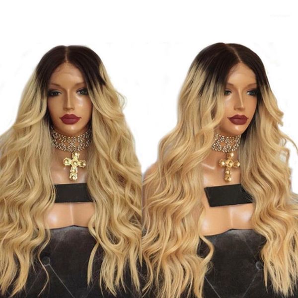 ombre blonde natural wave heat resistant hair women wedding party present synthetic lace front daily wigs hair1, Black
ombre blonde natural wave heat resistant hair women wedding party present synthetic lace front daily wigs hair1, Black
