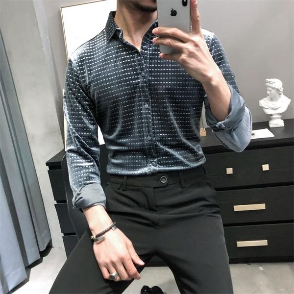 men's casual shirts polka dots printed velour men clothing 2021 trendy fashionable grey blue velvet dress gentleman mens blouse soft un, White;black
men's casual shirts polka dots printed velour men clothing 2021 trendy fashionable grey blue velvet dress gentleman mens blouse soft un, White;black