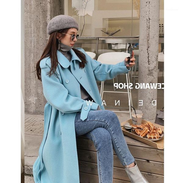 winter elegant single breasted belt blue loose coat 2021 casual fashion women woolen women's wool & blends, Black
winter elegant single breasted belt blue loose coat 2021 casual fashion women woolen women's wool & blends, Black