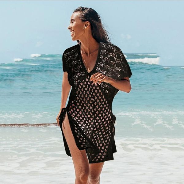 women's swimwear women summer sun-proof dress beach cover ups solid color hollow v-neck short sleeves swimsuit bathing suit for mujer, White;black
women's swimwear women summer sun-proof dress beach cover ups solid color hollow v-neck short sleeves swimsuit bathing suit for mujer, White;black