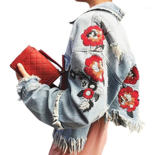 spring female flowers pattern embroidery denim coat lady fashion vintage basic frayed short outerwear street style, Black;brown
spring female flowers pattern embroidery denim coat lady fashion vintage basic frayed short outerwear street style, Black;brown