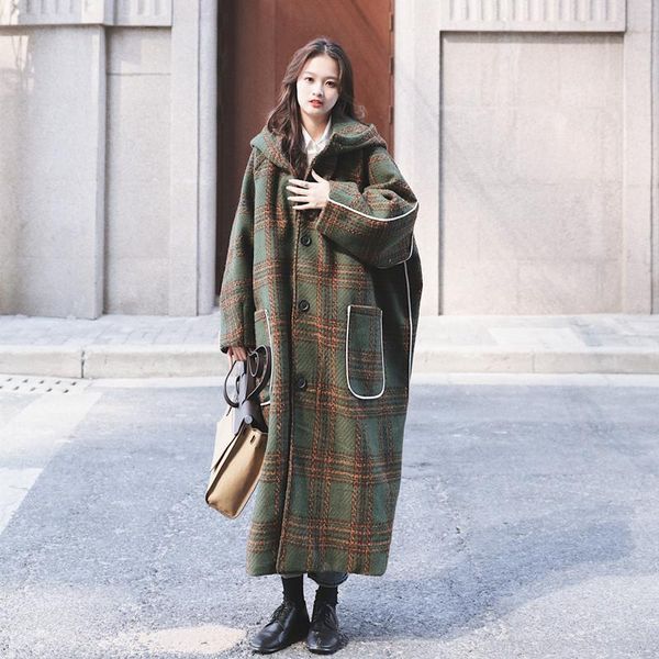 women's wool & blends tide brand coat 2021 autumn winter all-match mid-length woolen cloth thick plaid loose fashion retro c1, Black
women's wool & blends tide brand coat 2021 autumn winter all-match mid-length woolen cloth thick plaid loose fashion retro c1, Black