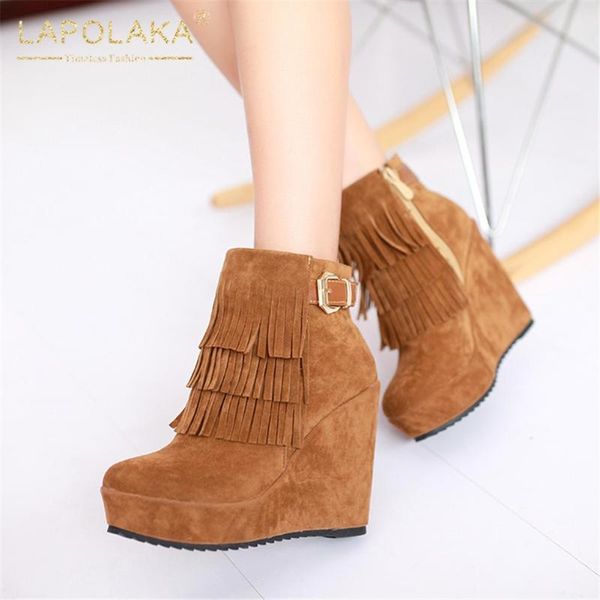 boots lapolaka 2021 add fur winter woman shoes wedge high heels platform buckle decoration concise ladies, Black
boots lapolaka 2021 add fur winter woman shoes wedge high heels platform buckle decoration concise ladies, Black