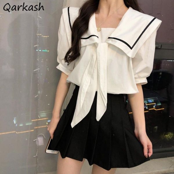 women's blouses & shirts women design college short puff sleeves elegant casual female korean style loose sailor collar summer sweet la, White
women's blouses & shirts women design college short puff sleeves elegant casual female korean style loose sailor collar summer sweet la, White