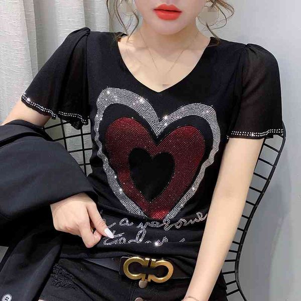 women's t-shirt summer fashion korean clothes diamonds love t-shirt women ropa mujer back flare sleeve bottoming shirt t, White
women's t-shirt summer fashion korean clothes diamonds love t-shirt women ropa mujer back flare sleeve bottoming shirt t, White
