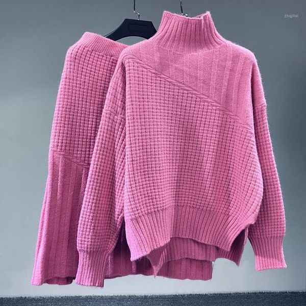 women 2021 pink knitted tracksuit turtleneck sweater lovely cute wide leg pants sports suit t008 women's sweaters, White;black
women 2021 pink knitted tracksuit turtleneck sweater lovely cute wide leg pants sports suit t008 women's sweaters, White;black