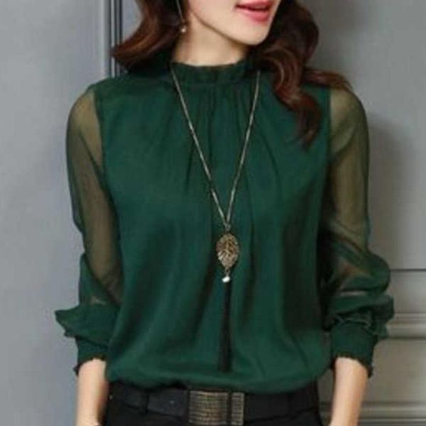 women's blouses & shirts women spring chiffon blouse long sleeve stand collar design ruffles solid casual double layer stylish slim blu, White
women's blouses & shirts women spring chiffon blouse long sleeve stand collar design ruffles solid casual double layer stylish slim blu, White