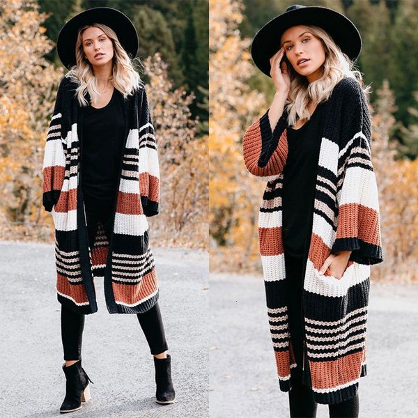 2021 autumn winter sweater women's new large loose stripe color matching sweater cardigan women, White;black
2021 autumn winter sweater women's new large loose stripe color matching sweater cardigan women, White;black