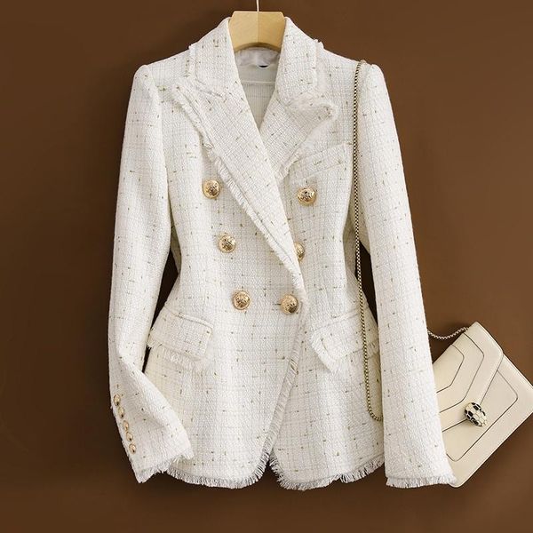 women's suits & blazers women fashion double breasted tweed check blazer coat vintage long sleeve pockets female outerwear chic jacket, White;black
women's suits & blazers women fashion double breasted tweed check blazer coat vintage long sleeve pockets female outerwear chic jacket, White;black