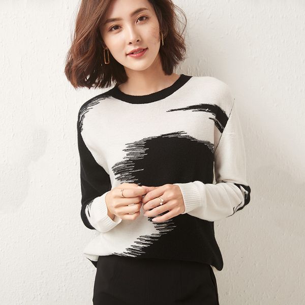 women's sweaters pullover winter casual stitching round neck wool sweater plus size knitted cashmere ladies oou5, White;black
women's sweaters pullover winter casual stitching round neck wool sweater plus size knitted cashmere ladies oou5, White;black