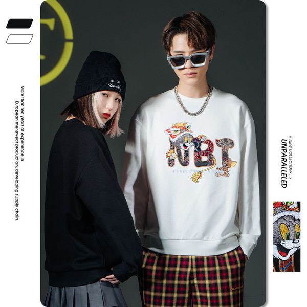 men's autumn new couple's cloth chine fashion cartoon letters embroidery loose round neck long sve fashion brand sweater, Black
men's autumn new couple's cloth chine fashion cartoon letters embroidery loose round neck long sve fashion brand sweater, Black
