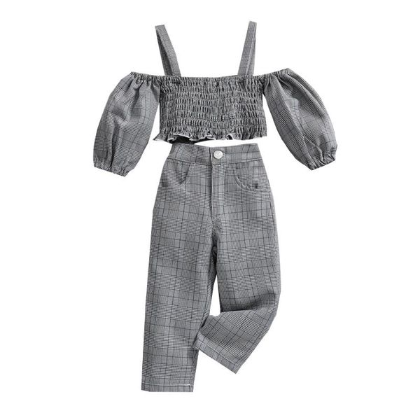 clothing sets 1-5y fashion children kids baby girls summer clothes outfits plaid puff sleeve off shoulder strap pants set, White
clothing sets 1-5y fashion children kids baby girls summer clothes outfits plaid puff sleeve off shoulder strap pants set, White
