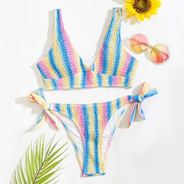 women's swimwear fashion colorful striped print lace-up split bikini swimsuit high waist push up tankini swimsuits, White;black
women's swimwear fashion colorful striped print lace-up split bikini swimsuit high waist push up tankini swimsuits, White;black