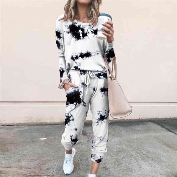 2pcs tie dye jogger womens pants suit long sleeve round neck sleepwear loungewear, White
2pcs tie dye jogger womens pants suit long sleeve round neck sleepwear loungewear, White