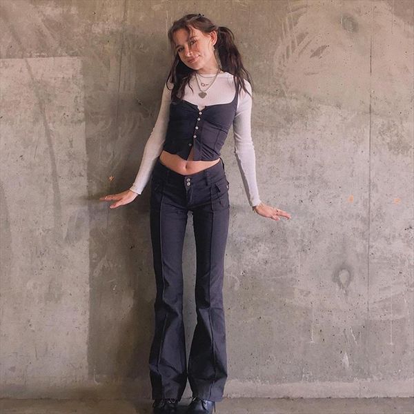 indie aesthetics slim low waist women pant flare e girl vintage pockets solid y2k autumn 90s fashion black trousers, Black;white
indie aesthetics slim low waist women pant flare e girl vintage pockets solid y2k autumn 90s fashion black trousers, Black;white