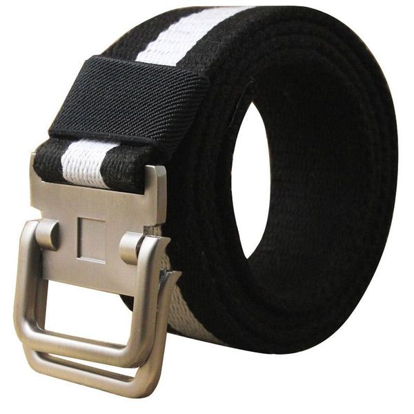 belts stripe canvas belt fashion alloy double ring buckle men casual thicken and women 110-140cm, Black;brown 
belts stripe canvas belt fashion alloy double ring buckle men casual thicken and women 110-140cm, Black;brown