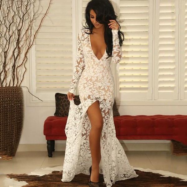 high split lace mermaid evening dresses with long sleeves deep v neck appliqued sweep train plus size prom gowns, Black;red
high split lace mermaid evening dresses with long sleeves deep v neck appliqued sweep train plus size prom gowns, Black;red
