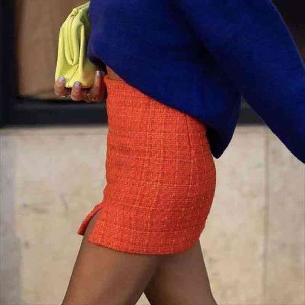 plaid tweed autumn fashion solid womens skirt orange short female textured side slit mini, Black
plaid tweed autumn fashion solid womens skirt orange short female textured side slit mini, Black
