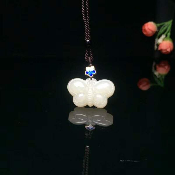 lockets h14#hetian jade auspicious fulu overlapping butterfly pendant, Silver