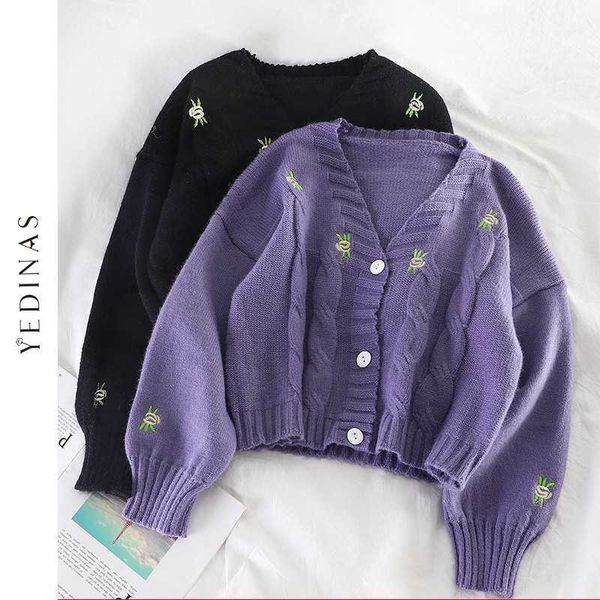 yedinas vintage cardigan women sweater korean long sleeve v neck knitted embroidery ladies jumper winter 210527, White;black
yedinas vintage cardigan women sweater korean long sleeve v neck knitted embroidery ladies jumper winter 210527, White;black