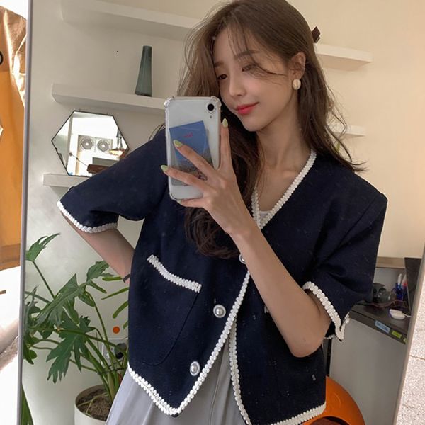 women's knits & tees korean chic summer cardigan trendy stitching v-neck short-sleeved knitted coat women fashion design og6u, White
women's knits & tees korean chic summer cardigan trendy stitching v-neck short-sleeved knitted coat women fashion design og6u, White