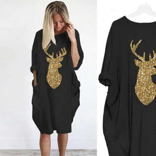 womens dress plus size loose ladies o neck long pocket christmas elk print vestido de mujer 40, Black;gray
womens dress plus size loose ladies o neck long pocket christmas elk print vestido de mujer 40, Black;gray