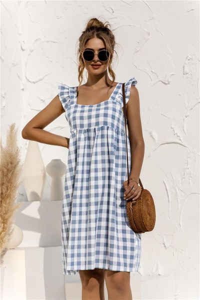 casual dresses women summer square collar flounced edge dress sleeveless plaid loose waist a-line, Black;gray
casual dresses women summer square collar flounced edge dress sleeveless plaid loose waist a-line, Black;gray