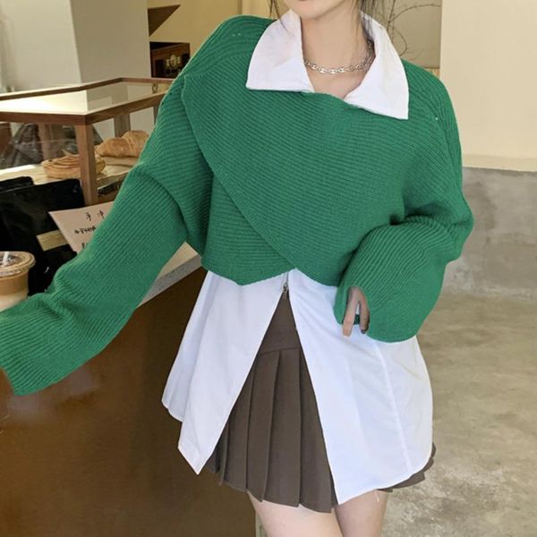 women's sweaters lazy wind cross short sweater spring and autumn 2021 design pullover waistcoat, White;black
women's sweaters lazy wind cross short sweater spring and autumn 2021 design pullover waistcoat, White;black