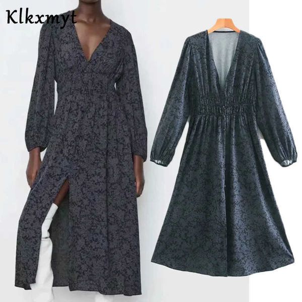 klkxmyt za dress women autumn chic fashion print knee-length vintage v neck long sleeve female es vestidos mujer 210527, Black;gray
klkxmyt za dress women autumn chic fashion print knee-length vintage v neck long sleeve female es vestidos mujer 210527, Black;gray