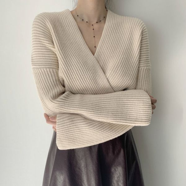 tees neckline v cross ladies'knitted sweater spring loose female pullovers jumpers thin waist mesh femme b8as, White
tees neckline v cross ladies'knitted sweater spring loose female pullovers jumpers thin waist mesh femme b8as, White