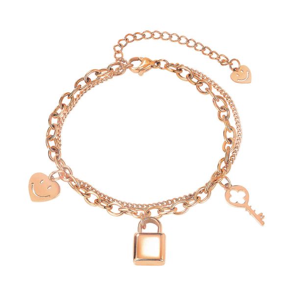link charm fashion light luxury smiling face key titanium steel bracelet, Golden;silver
link charm fashion light luxury smiling face key titanium steel bracelet, Golden;silver