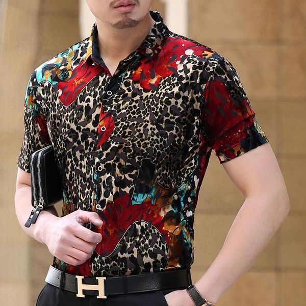 men's casual shirts gold velvet hollow breathable high-end short sleeve dress shirt summer quality leopard print soft silky men size, White;black
men's casual shirts gold velvet hollow breathable high-end short sleeve dress shirt summer quality leopard print soft silky men size, White;black