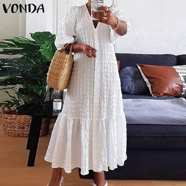 party dresses vonda 2021 women shirt dress casual half sleeve v neck button down pleated long bohemian vestidos, White;black
party dresses vonda 2021 women shirt dress casual half sleeve v neck button down pleated long bohemian vestidos, White;black