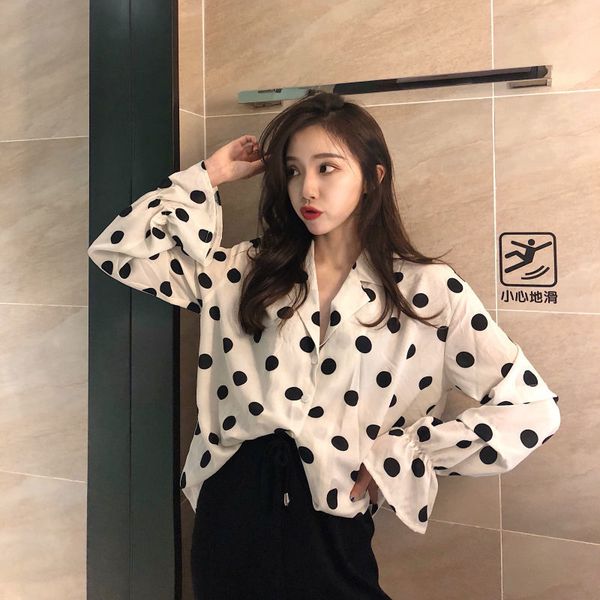 women's blouses & shirts female blouse with a polka-dot pattern, sleek office shirt korean style and deep sleeve, y470, White
women's blouses & shirts female blouse with a polka-dot pattern, sleek office shirt korean style and deep sleeve, y470, White